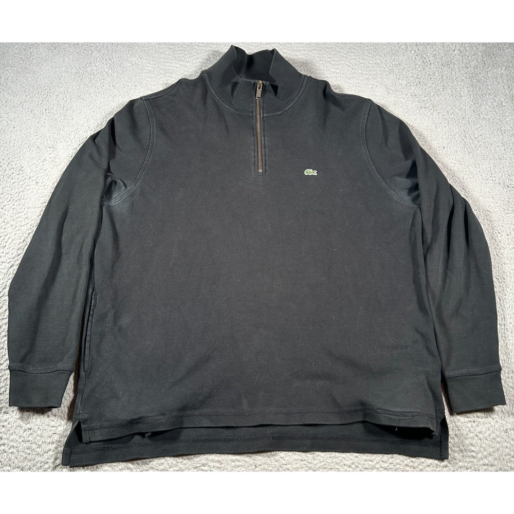 Lacoste Sweatshirt‎ Mens 7 Black Cotton Croc Logo Preppy Mock Neck Quarter Zip